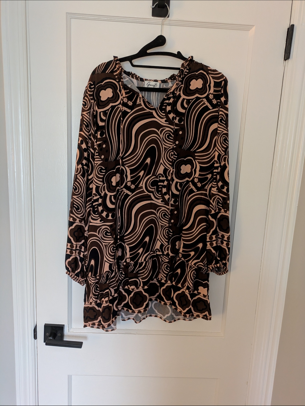 Garrie B Black, Blush & Brown Abstract Floral Top